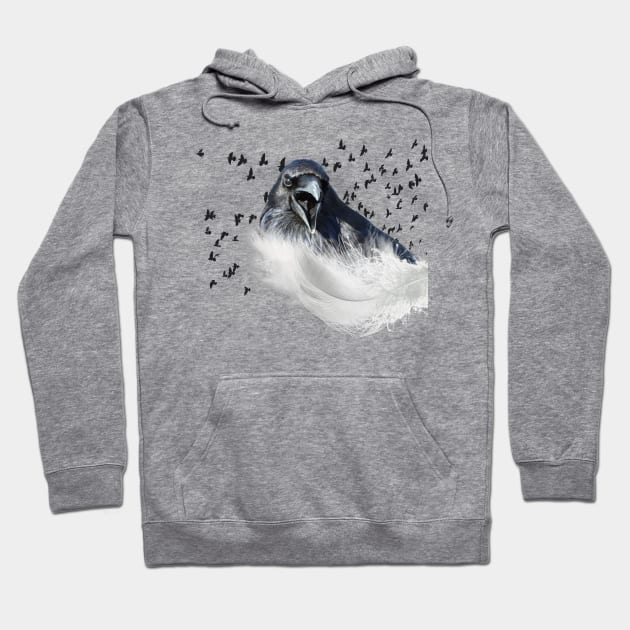 RAVEN SPIRIT ANIMAL WITH WHITE CLEANSING ANGEL FEATHER Hoodie by KutieKoot T's